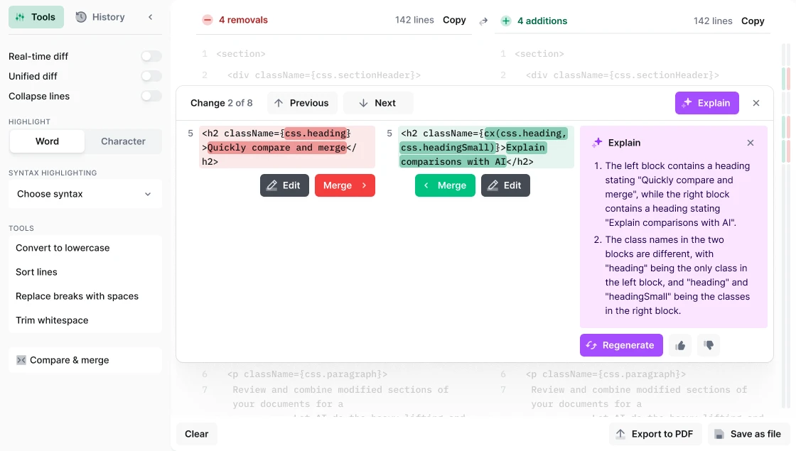 Diffchecker interface screenshot