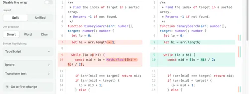 Syntax-highlighted code comparison